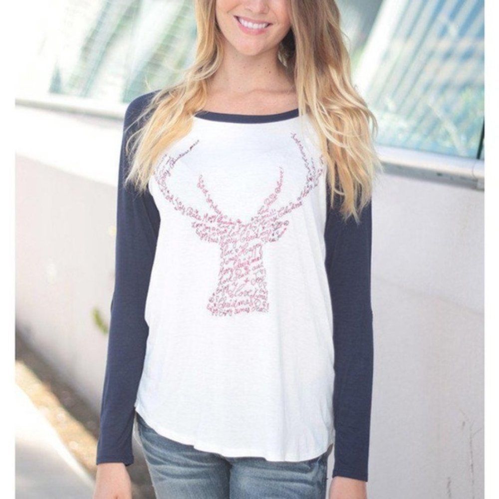 Christmas Reindeer Top with Sequin Elbow Patches